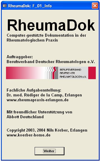 RheumaDok V1.0 Info-Formular, 2004